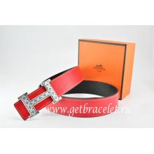 1:1 Hermes Reversible Belt Red/Black Togo Calfskin With 18k Silver Speckle H Buckle