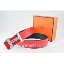 Top Copy Hermes Reversible Belt Red/Black Togo Calfskin With 18k Silver Weave Stripe H Buckle