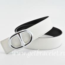 Hermes Reversible Belt White/Black Anchor Chain Togo Calfskin With 18k Silver Buckle