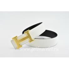 Hermes Reversible Belt White/Black Classics H Togo Calfskin With 18k Gold With Logo Buckle