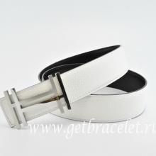 Hermes Reversible Belt White/Black H Au Carre Togo Calfskin With 18k Silver Buckle