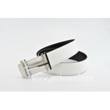 Hermes Reversible Belt White/Black H Au Carre Togo Calfskin With 18k Silver Buckle