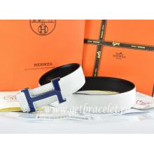 Replica Hermes Reversible Belt White/Black Togo Calfskin With 18k Blue Silver H Buckle