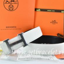 Imitation Hermes Reversible Belt White/Black Togo Calfskin With 18k Drawbench Silver H Buckle