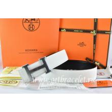 Imitation Hermes Reversible Belt White/Black Togo Calfskin With 18k Drawbench Silver H Buckle