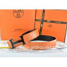 Hermes Reversible Belt Orange/Black Ostrich Stripe Leather With 18K Black Silver Width H Buckle Replica