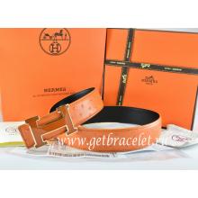 Hermes Reversible Belt Orange/Black Ostrich Stripe Leather With 18K Brown Gold Width H Buckle