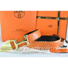 Hermes Reversible Belt Orange/Black Ostrich Stripe Leather With 18K Gold Idem With Logo Buckle