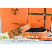 High Quality Hermes Reversible Belt Orange/Black Ostrich Stripe Leather With 18K Gold Lace Strip H Buckle