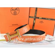 Hermes Reversible Belt Orange/Black Ostrich Stripe Leather With 18K Orange Silver Narrow H Buckle Replica