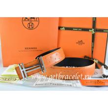 Fashion Hermes Reversible Belt Orange/Black Ostrich Stripe Leather With 18K Silver H Au Carre Buckle