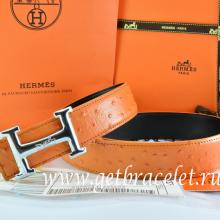 Best Cheap Hermes Reversible Belt Orange/Black Ostrich Stripe Leather With 18K Silver Idem With Logo Buckle