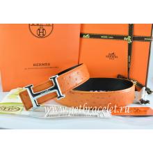 Best Cheap Hermes Reversible Belt Orange/Black Ostrich Stripe Leather With 18K Silver Idem With Logo Buckle