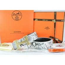 Hermes Reversible Belt White/Black Snake Stripe Leather With 18K Drawbench Gold H Buckle Replica