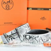 Hermes Reversible Belt White/Black Snake Stripe Leather With 18K Silver H Au Carre Buckle