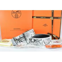 Hermes Reversible Belt White/Black Snake Stripe Leather With 18K Silver H Au Carre Buckle