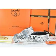 Imitation Hermes Reversible Belt White/Black Snake Stripe Leather With 18K Silver Wave Stripe H Buckle