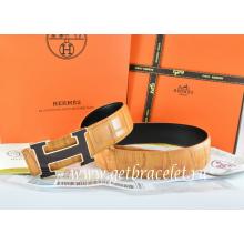 Replica AAA Hermes Reversible Belt Orange/Black Crocodile Stripe Leather With18K Black Gold Width H Buckle