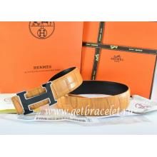 Hermes Reversible Belt Orange/Black Crocodile Stripe Leather With18K Black Silver Width H Buckle