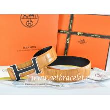 Replica Hermes Reversible Belt Orange/Black Crocodile Stripe Leather With18K Black Silver With Logo H Buckle