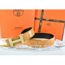 Hermes Reversible Belt Orange/Black Crocodile Stripe Leather With18K Gold Wave Stripe H Buckle