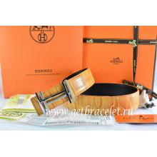 Hermes Reversible Belt Orange/Black Crocodile Stripe Leather With18K Silver H Au Carre Buckle Replica