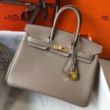 Best Replica Hermes Birkin 25cm Handbag In Tourterelle Clemence Leather