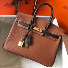 Imitation Hermes Bi-Color Birkin 25cm Handbag In Brown/Black Clemence Leather