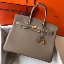 Best Cheap Hermes Grey Clemence Birkin 35cm Handbag