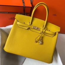 Hermes Yellow Clemence Birkin 35cm Handbag