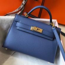 Fake Hermes Kelly Mini II Handbag In Blue Agate Epsom Leather