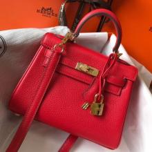 Fake 1:1 Hermes Mini Kelly 20cm Handbag In Red Clemence Leather
