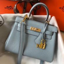 Wholesale Hermes Mini Kelly 20cm Handbag In Blue Lin Clemence Leather