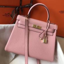 Hermes Pink Clemence Kelly 28cm Handbag
