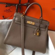 Replica Luxury Hermes Taupe Clemence Kelly 28cm Handbag