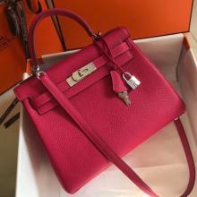 AAA Hermes Rose Red Clemence Kelly 28cm Handbag