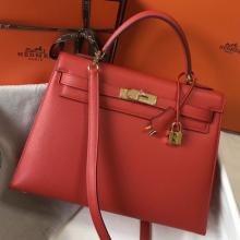 Perfect Hermes Red Epsom Kelly 32cm Sellier Handbag