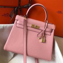 Top Quality Hermes Pink Clemence Kelly 32cm Retourne Handbag