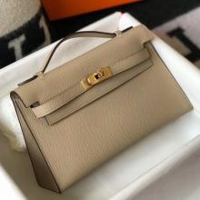 Replica Hermes Kelly Pochette Bag In Gris Tourterelle Epsom Leather