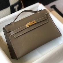 Hermes Kelly Pochette Bag In Taupe Grey Epsom Leather Replica