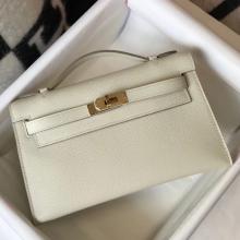 Top Quality Hermes Kelly Pochette Bag In White Epsom Leather