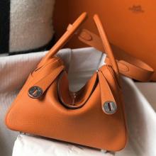 Luxury Hermes Lindy 26cm Bag In Orange Clemence With PHW