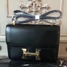 Hermes Black Constance MM 24cm Box Leather Handbag