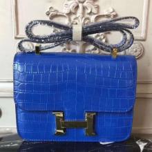 Hermes Blue Constance MM 24cm Crocodile Handbag
