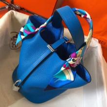 Best Faux Hermes Blue Hydra Picotin Lock PM 18cm Handmade Bag