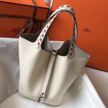 Faux Cheap Hermes White Picotin Lock 22 Bag With Braided Handles
