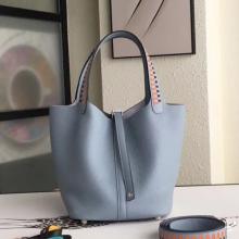 Best Fake Hermes Blue Lin Picotin Lock 22cm Braided Handle Bag