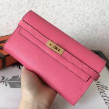 Hermes Kelly Classic Long Wallet In Pink Epsom Leather Replica