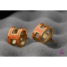 Luxury Replica Lacquered Hermes Pop H Orange Earrings In Yellow Gold