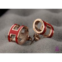 Replica Perfect Lacquered Hermes Pop H Red Earrings In Pink Gold